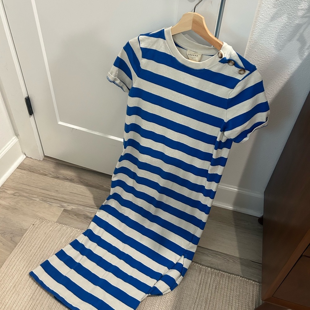 Sezane Emy Blue and White Striped Dress - Picture 2 of 4
